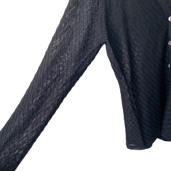 Lafayette 148 New York Black Rayon Cardigan Sweater Sheer Button Down size large - Picture 3 of 6